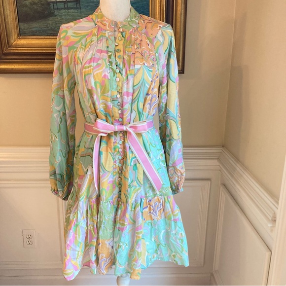 ANTONIO MELANI Brynn Pastel Paisley Print Ribbon Belted Dress - Picture 2 of 10